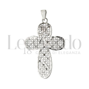 Ciondolo croce diamantata oro bianco