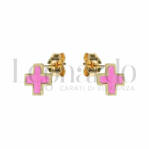 Kinderohrringe Kreuz Rosa Gelbgold