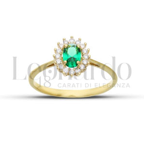 Anello zircone verde oro giallo 9kt