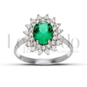 Anello donna con pietra verde oro bianco