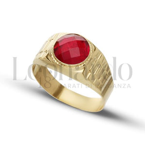 Ring mit rotem Stein, Gelbgold