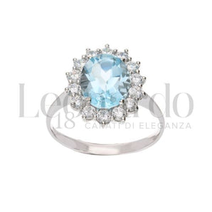 Anello topazio azzurro oro bianco
