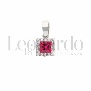 Ciondolo zircone rosso oro bianco
