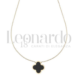 Collana quadrifoglio onice oro giallo