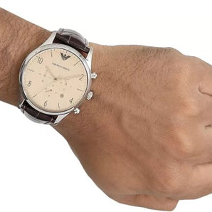 Emporio armani orologio in pelle marrone uomo ar1878