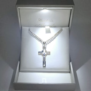 Collana grumetta crocifisso oro bicolore