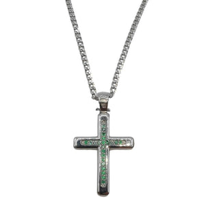 Collier croix émeraudes or blanc