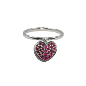 Anello cuore pendente oro bianco